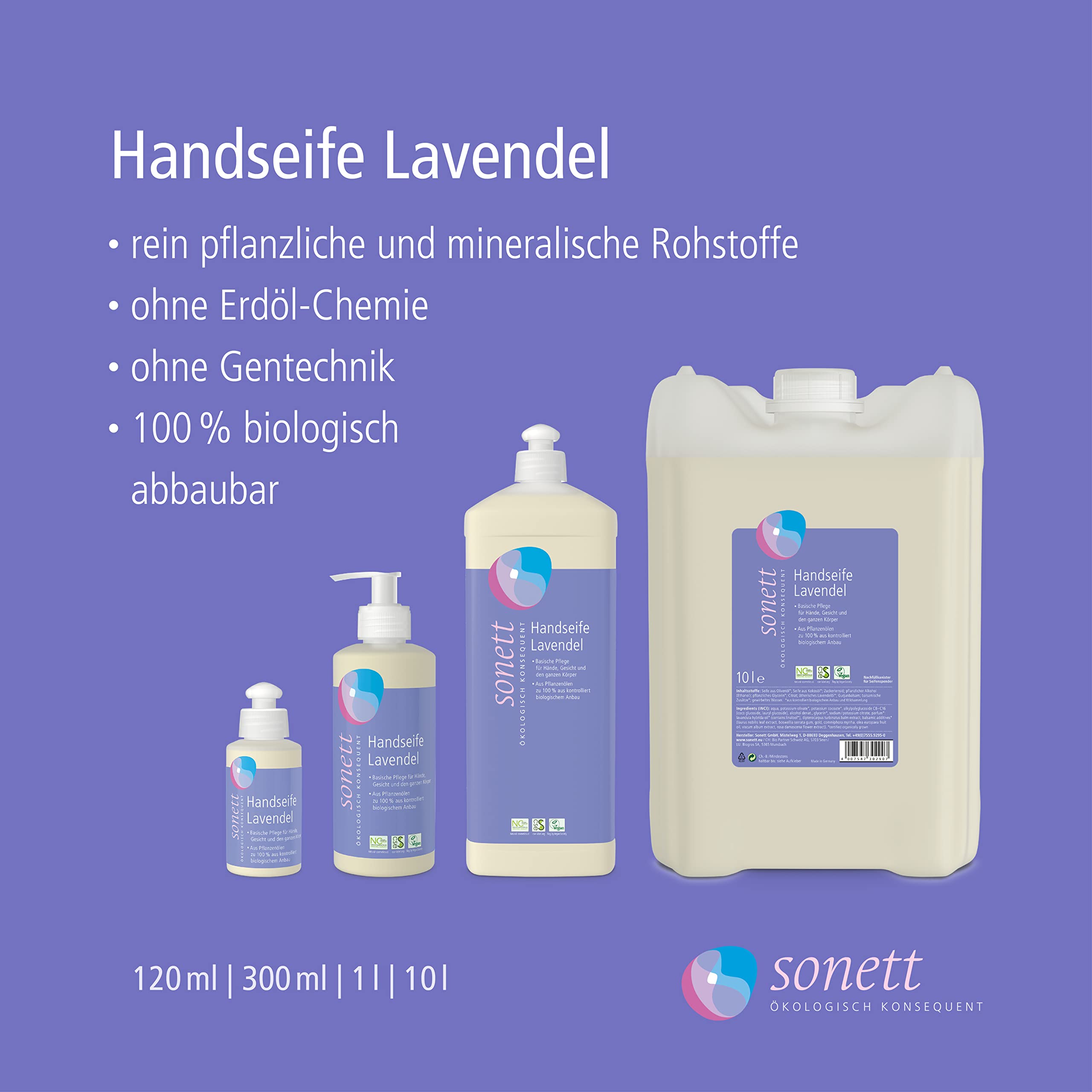 sonett-handseife-lavendel-300-ml-milde-handseife-mit-bio-lavendel-l-f-r-h-nde-ge image 2